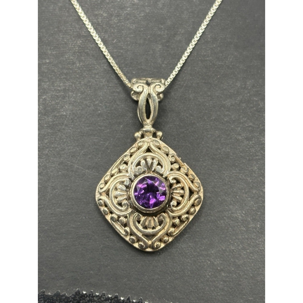 24" Sterling Silver Amethyst Pendant 9 Grams 925 H14